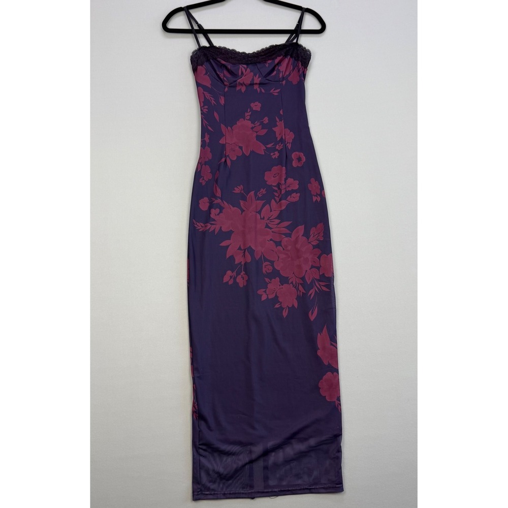 Y2K Homecoming Bodycon Maxi Dress Lace Trim Sweetheart Neckline Lace Up Back Sm